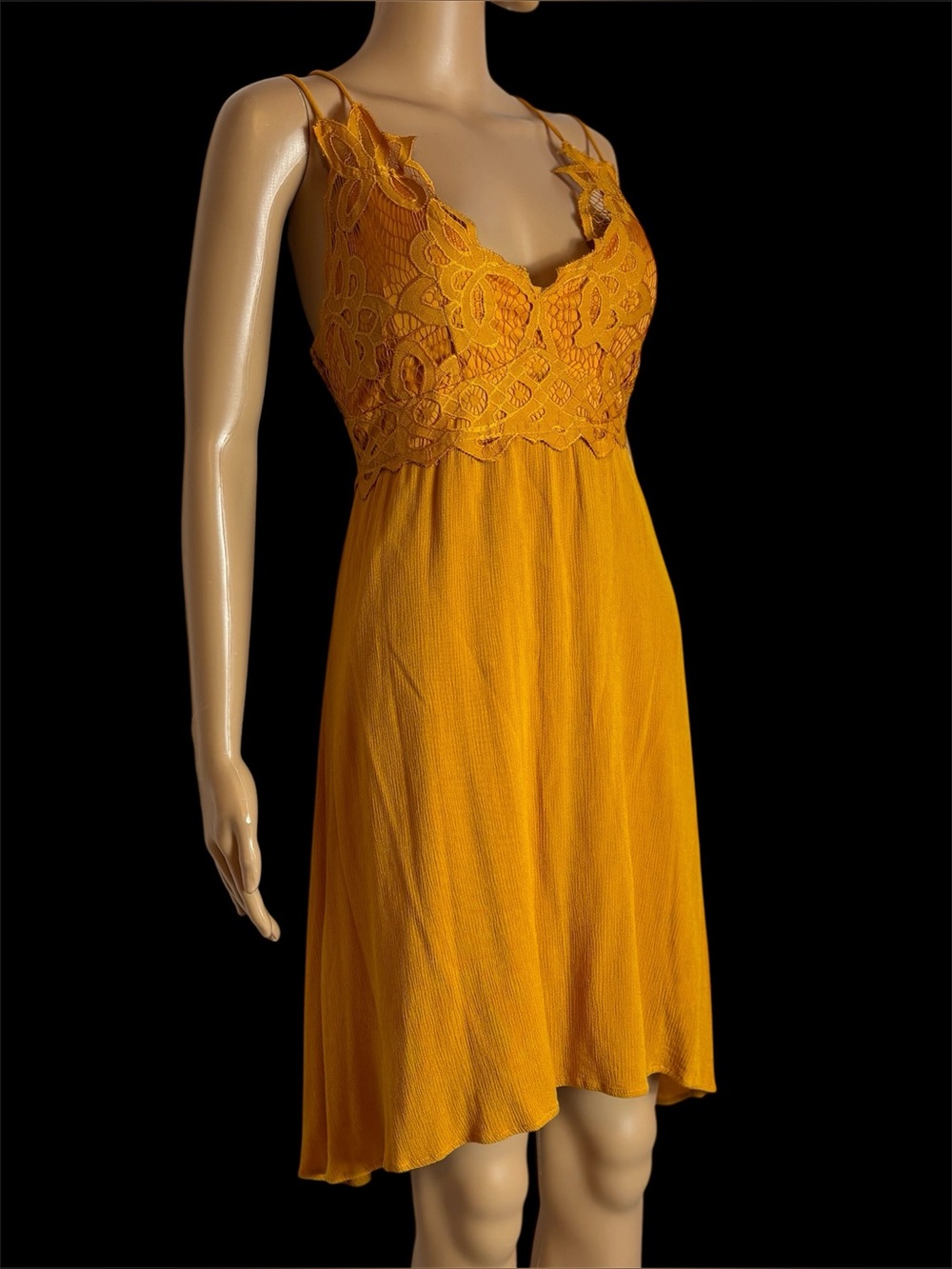 Belle Tweed Mustard Yellow Lace-Trim Slip Dress size large